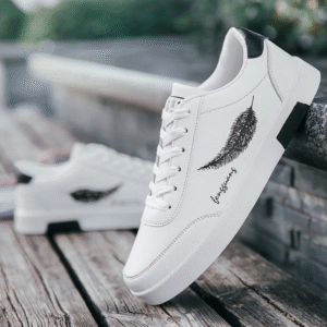 Zapatillas Casual de Verano para Hombre – Blanco con Diseño de Plumas, Suela Chunky y Confort